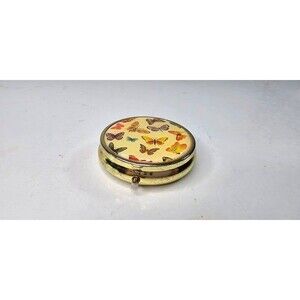 Vintage Gold Tone Butterfly Pill Box Container